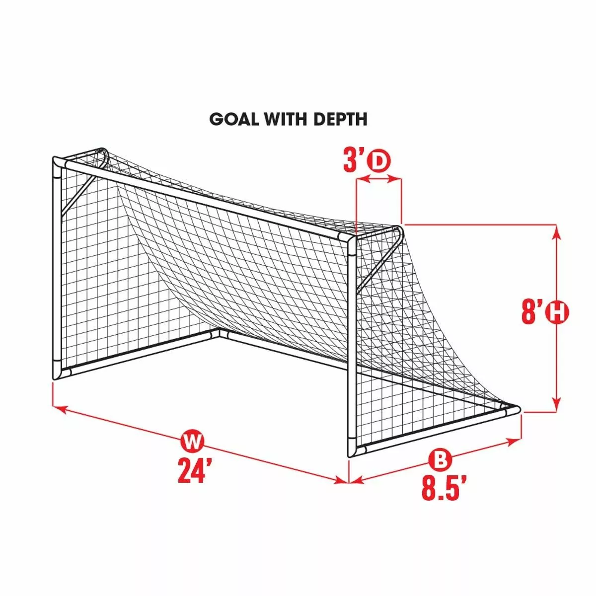 Kwik Goal 8'x24'x3'x8.5' Official Soccer Net, 3mm, WHITE, 3B1621 3 Kwik Goal 8'x24'x3'x8.5' Official Soccer Net, 3mm, WHITE, 3B1621 - Image 3