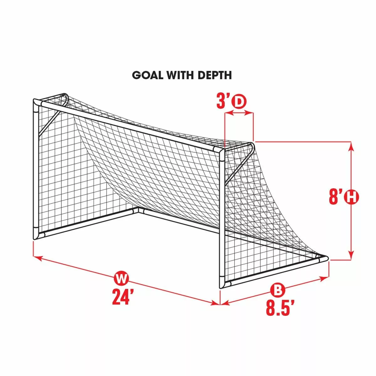 Kwik Goal 8'x24'x3'x8.5' Official Soccer Net, 3mm, WHITE, 0050AW 3 Kwik Goal 8'x24'x3'x8.5' Official Soccer Net, 3mm, WHITE, 0050AW - Image 3