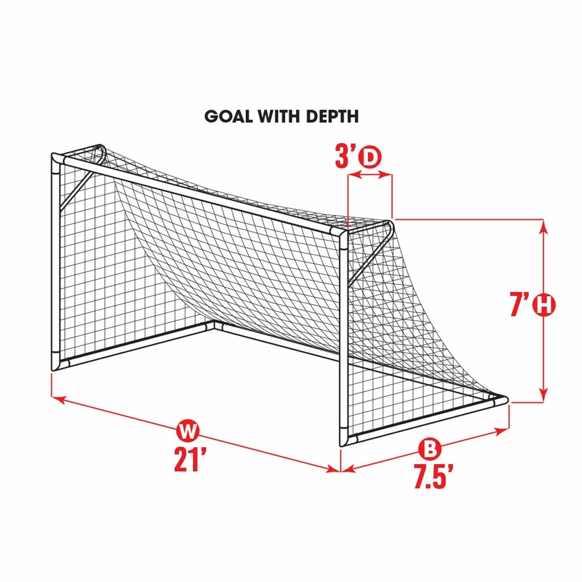 Kwik Goal 7'x21'x3'x7' Soccer Net, 3mm, WHITE, 3B2621 2 Kwik Goal 7'x21'x3'x7' Soccer Net, 3mm, WHITE, 3B2621 - Image 2