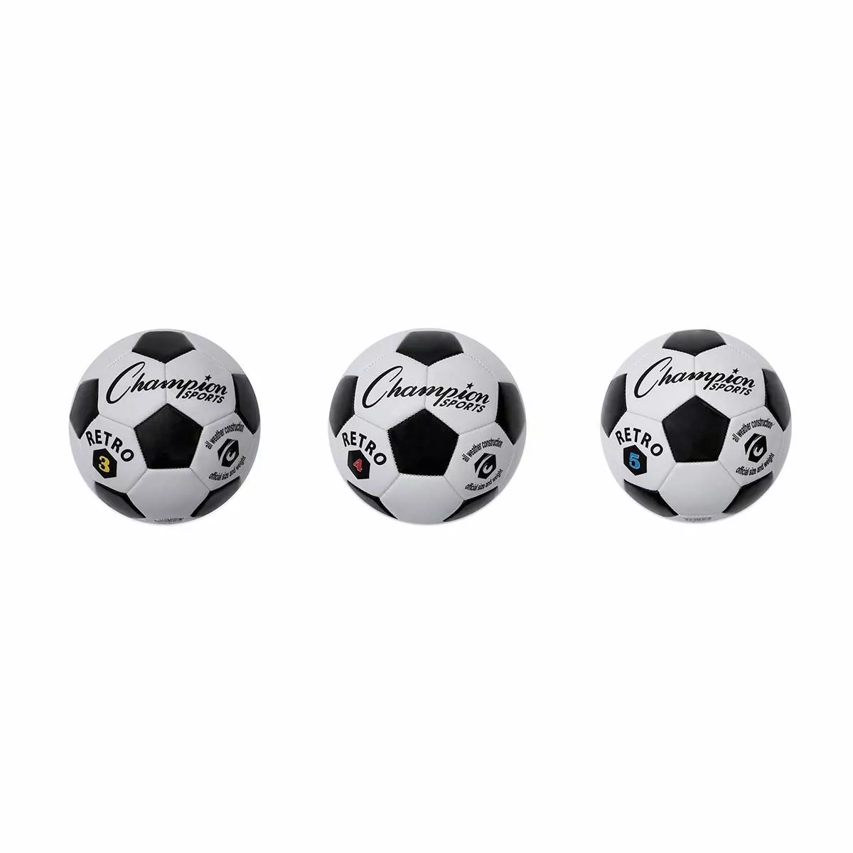 Champion Retro Black & White Soccer Ball, Size 3, 4 & 5 2 Champion Retro Black & White Soccer Ball, Size 3, 4 & 5 - Image 2