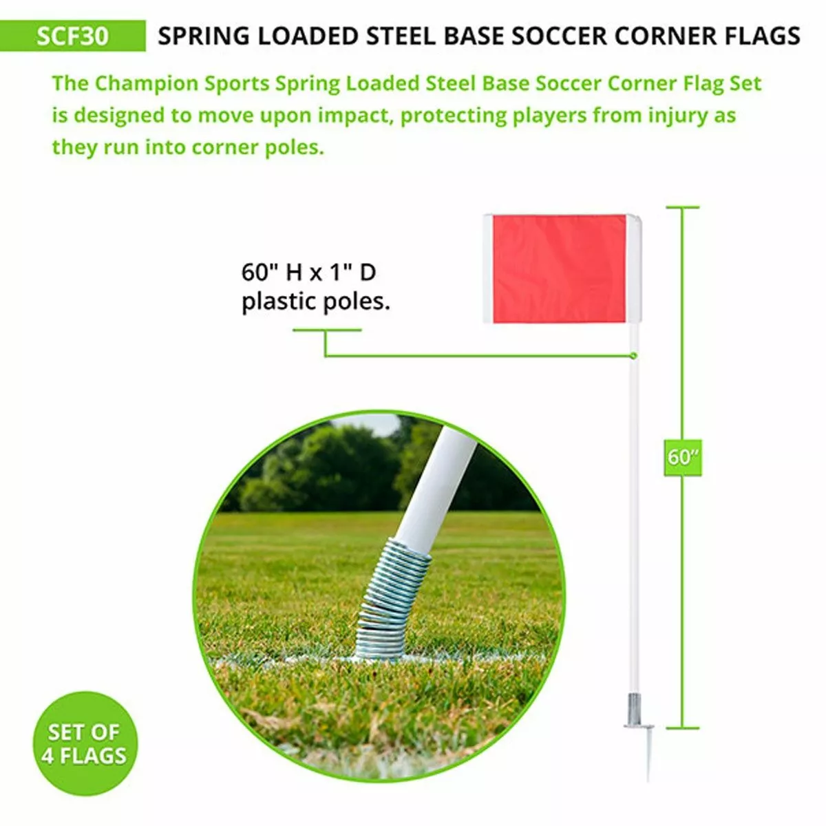 Champion SPRING LOADED Soccer Corner Flags, set of 4, SCF30 3 Champion SPRING LOADED Soccer Corner Flags, set of 4, SCF30 - Image 3