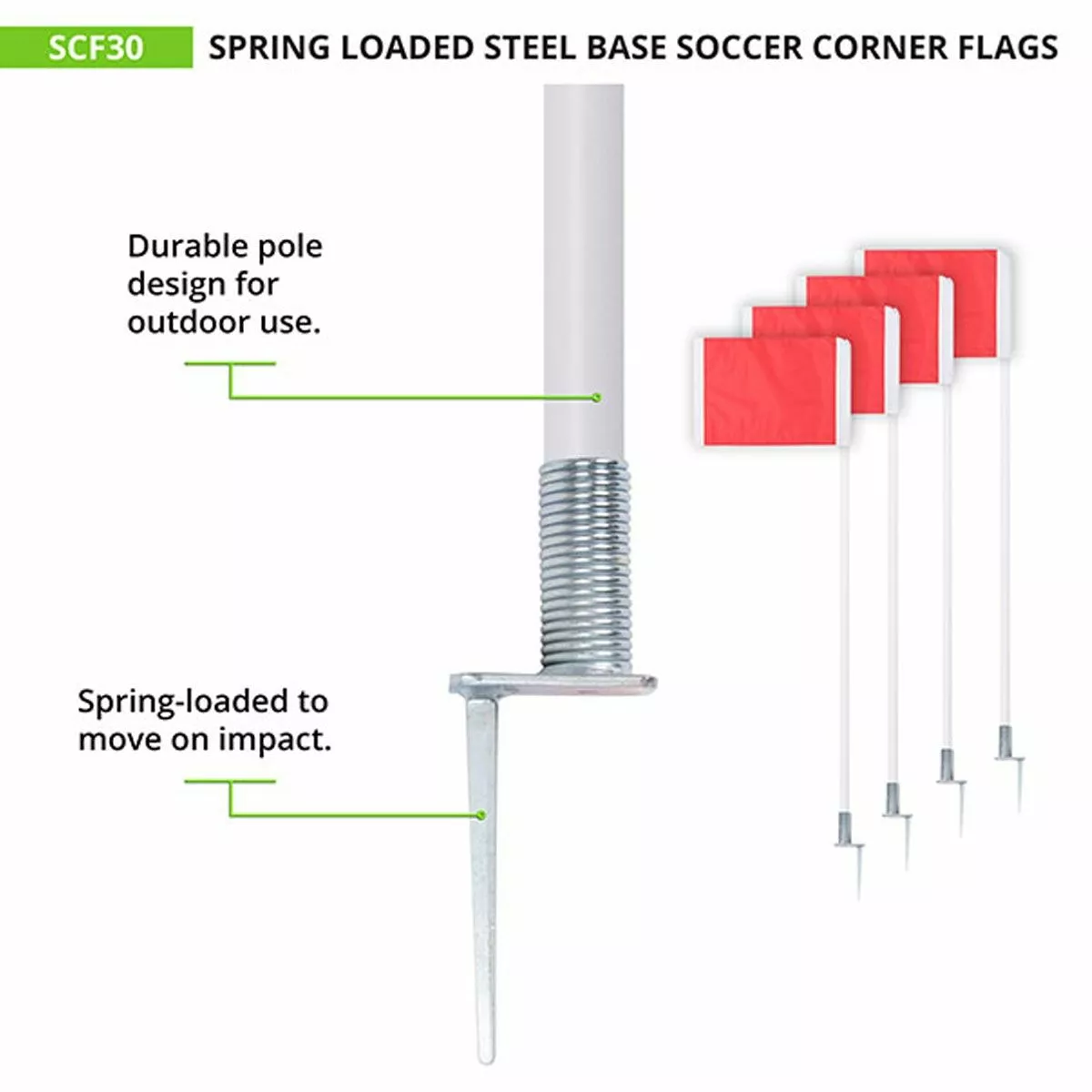 Champion SPRING LOADED Soccer Corner Flags, set of 4, SCF30 2 Champion SPRING LOADED Soccer Corner Flags, set of 4, SCF30 - Image 2